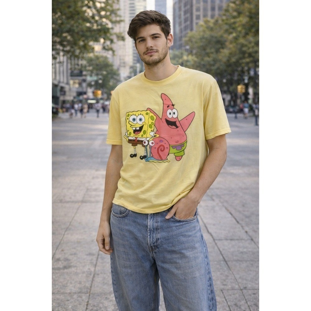 SpongeBob SquarePants Graphic T-Shirt Nickelodeon Yellow Unisex Large - Picture 3 of 4